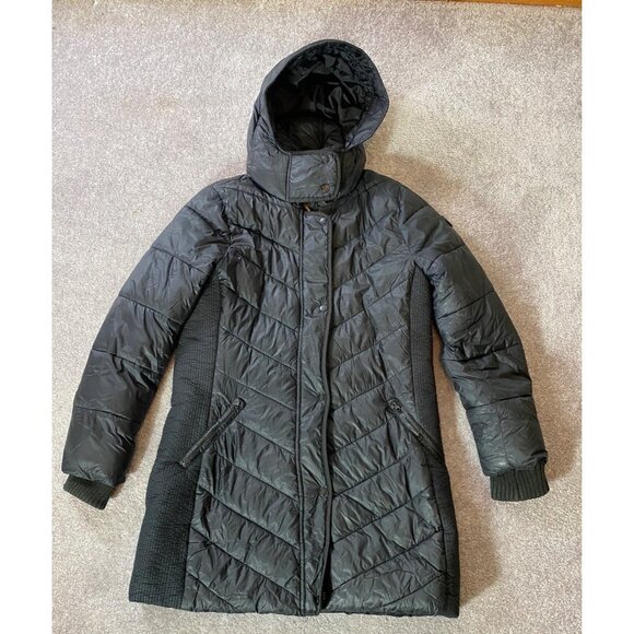 Abercrombie & Fitch Black Puffer Midi Coat Water Wind Resistant Large - Picture 1 of 15